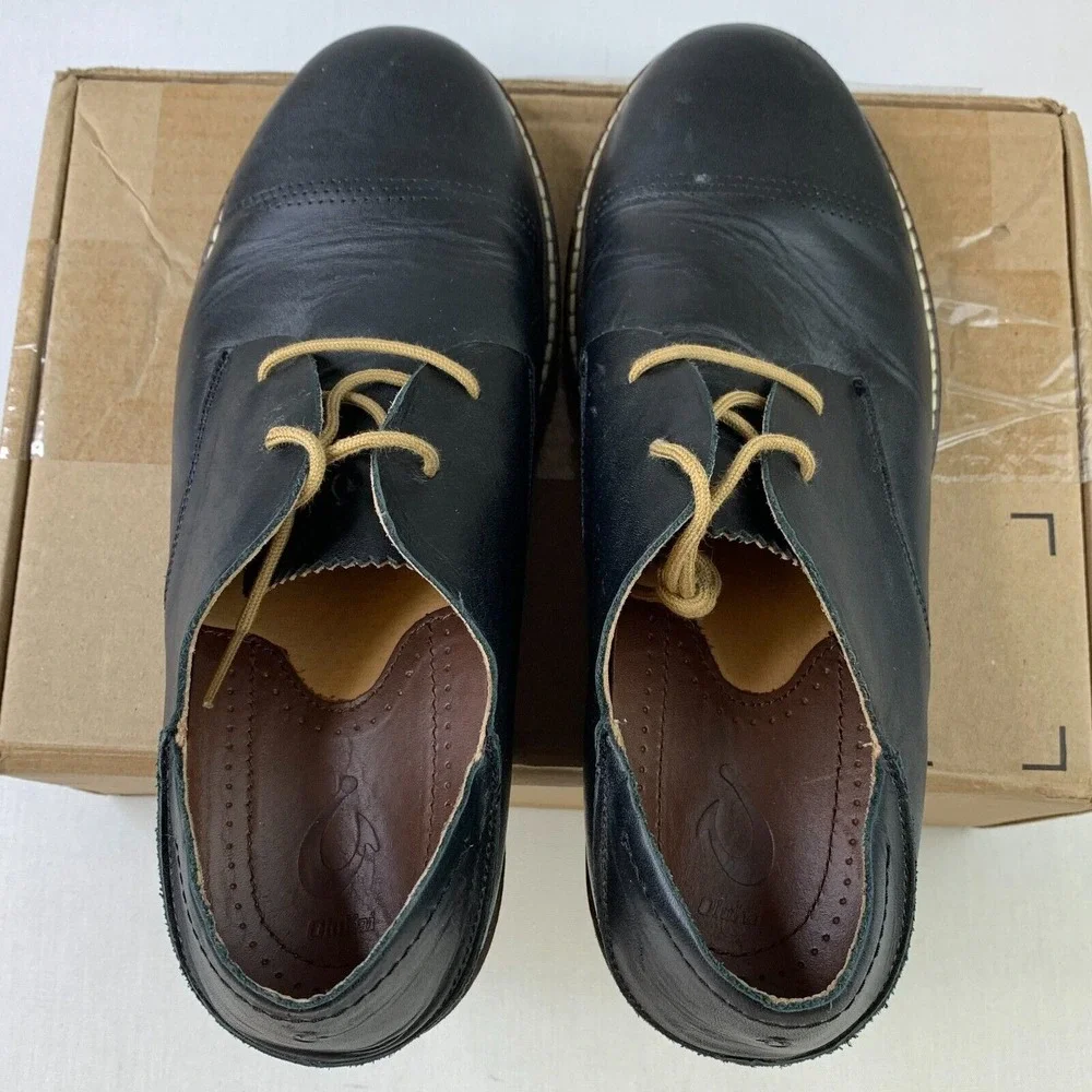 Olu Kai Mens Walino Oxfords Black Leather Lace-Up Dress Shoes‎ Sz US9/EU 42